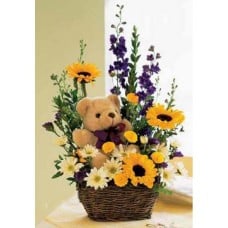 Flower Basket With Bear