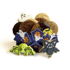 Haunted House with Spider, Bat and Ghost Cookies (8 Asst Cookies & 1 Each Ghost, Bat & Spider)
