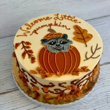 Welcome Baby Pumpkin Autumn Shower Cake — 8" (Serves 8-12) / Chocolate