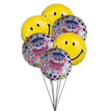 Smiley blue birthday balloons