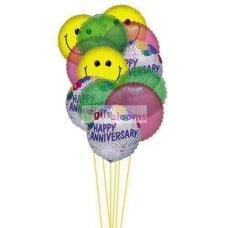 Smiley anniversary balloons (3 Latex and 6 Mylar Balloons)