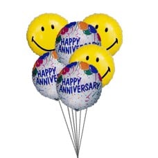 Smiley anniversary balloons (6 Mylar Balloons)