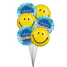Smiley Birthday Balloons (3 Mylar Balloons & 3 Latex Balloons)