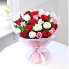 Bunch Of 25 Mix Roses Wrapped In Tissue Paper (As Shown)
