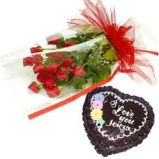 12 Red Roses With Black Forest Cake 1kg (As Shown)