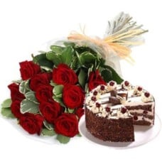 Bunch Of 10 Red Roses & 1/2 Kg Black Forest Cake (As Shown)