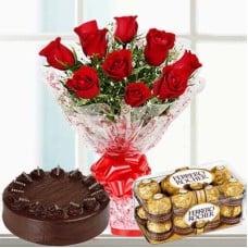 Red Roses N Cake With Ferrero Rocher (As Shown)