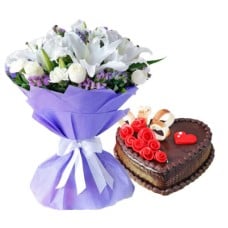 White Flowers And Heart Cake