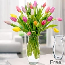 20 Tulips in a bunch with Vase