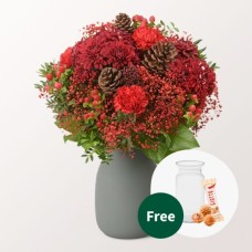 Flower Bouquet Red Velvet with vase & 3 Ferrero Giotto
