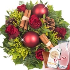 Flower Bouquet Merry Christmas with vase and Merci chocolate