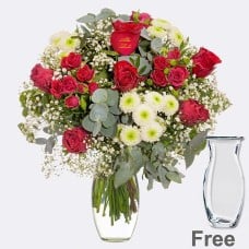 Flower Bouquet „Alles Liebe“ with vase & 3 Ferrero Giotto