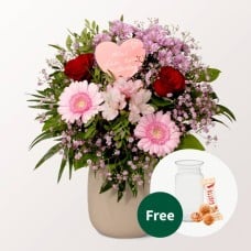 Flower Bouquet Mutterherz with vase & 3 Ferrero Giotto