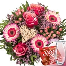 Flower Bouquet Herzklopfen with vase and Lindt Chocolate