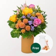 Flower Bouquet Fruhjahrszauber with vase & 3 Ferrero Giotto