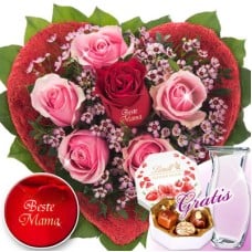 Flower Bouquet Mutterglück with vase & Lindt Pralinés