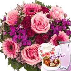 Flower Bouquet Blütenzauber with vase & Lindt Pralinés