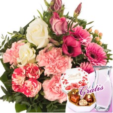 Flower Bouquet Meine Heldin with vase & Lindt Pralinés