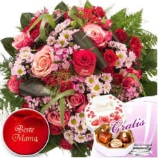 Premium bouquet Pure Freude with premium vase & Lindt Pralinés