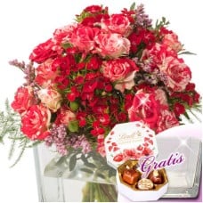 Flower Bouquet Feuerwerk with vase & Lindt Pralinés