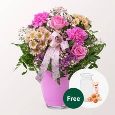 Flower Bouquet Herzensgruß with vase & 3 Ferrero Giotto