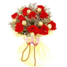 11 Red roses and chocolate bouquet (As shown)