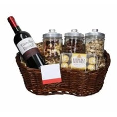 Basket of Red Wine and Chocolates