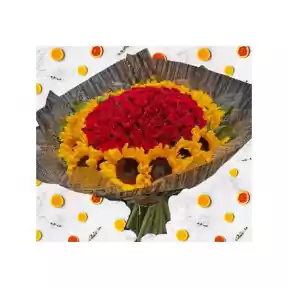 Bouquet of 75 Red Roses and 18 Sunflowers Bouquet of 75 Red Roses and 18 Sunflowers