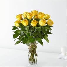 Long Stem Yellow Rose Bouquet (Standard - 12 Roses)
