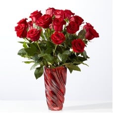 Classic Love Red Rose Bouquet with Luxe Swirl Vase (Standard - 12 Roses)