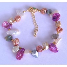 Bracelet Perles Multicolores Style Baroque – Finition Dorée