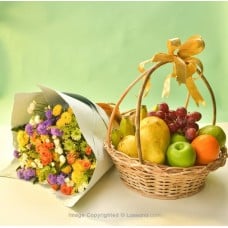 SWEET WRAP FRUIT BASKET WITH FLOWER BUNCH