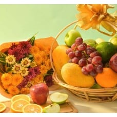 HAPPINESS FRUIT BASKET WITH FREE FLOWER BUNCH
