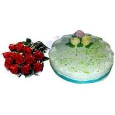 Cake With2 Dozen Red Roses In Bouquet