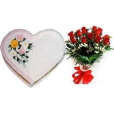 Cake With 1 Dozen Red Roses In Bouquet