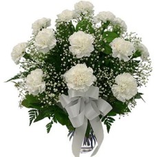 12 Pcs White Carnations In Vase