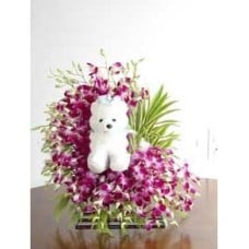 Flower Basket With Teddy Bear