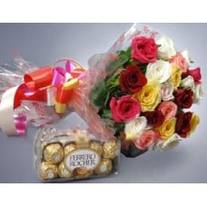 2 Dz Mixed Roses With Ferrero Rocher Chocolate