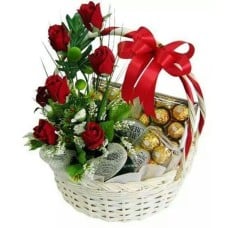 Ferrero Basket With Red Roses