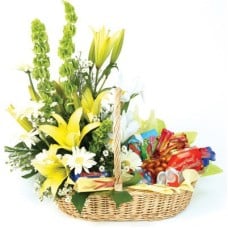 Assorted Chocolate Basket With Mixed Flowers