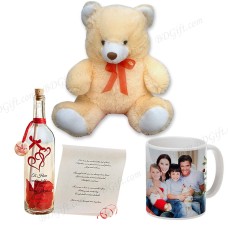 Teddy Bear W/ Photo Mugs & Message in a Bottle