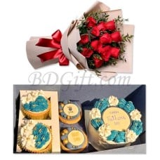 1 Dozen Red Roses w/ Cup Cake