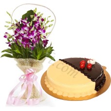 (37) Round Cake W/ Orchids in Bouquet