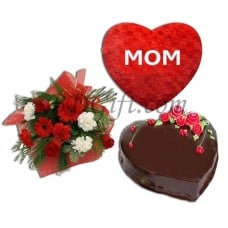 (36) Swiss- Cake W/ Mixed Flowers in Bouquet & Mother' s Day Heart shaped pillow