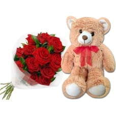 (24) Bear W/ 12 Pcs Roses In Bouquet