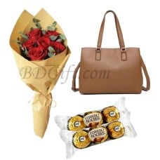 Hand Bag W/ Chocolate & Flower