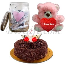 (09) Teddy Bear W/ Cake & Message in Jar