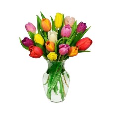 15 colorful tulips in a bouquet