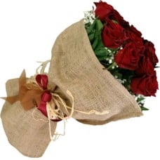 Red Roses With Burlap Wrap