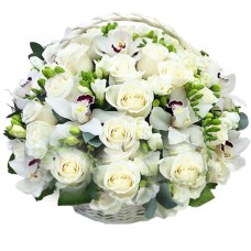 Basket With White Roses And Ochids (small)